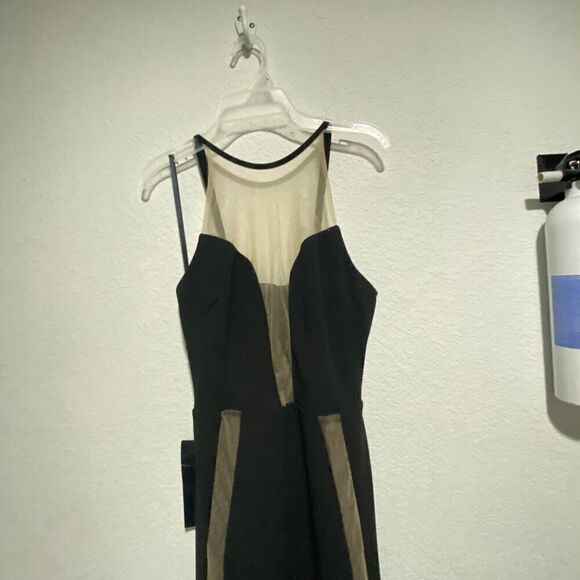 NWT Bebe Womens Lace Inset Maxi Gown Dress Black Small Long Slit Sleeveless - Picture 3 of 12